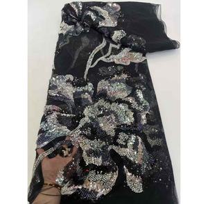 Tela de encaje africano de 5 yardas, vestido de encaje africano de lujo de alta calidad para vestido de novia Aso Ebi, tela de encaje - Product Image 2