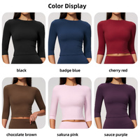 T-shirt de yoga à manches courtes pour femme avec logo personnalisé, compression confortable, crop top de fitness, t-shirt de sport pour femme