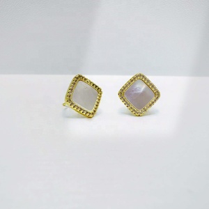 custom plata 925 Sterling <b>Silver</b> ladies fine <b>stud</b> earring wholesale <b>small</b> korean gold plated triangle shell gemstone earrings - Product Image 2