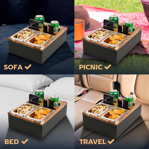 Acacia Houten Draagbare Afneembare Sofa Snack Couch Drankjes Opbergbak Caddy Tray Box Bekerhouder - Product Image 5