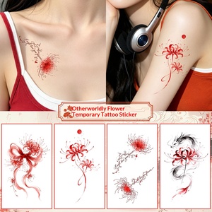 Autocollant de <span class=keywords><strong>tatouage</strong></span> de style ancien à motif latéral, papier de luxe léger, imperméable et inaltérable, pour clavicule et <span class=keywords><strong>poitrine</strong></span> féminine, motif Manjushage rouge - Product Image 2