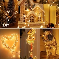 Luces de Navidad Cálidas Blancas con Efecto de Chispero, Funcionan con Pilas, Regulables, Cable Verde Oscuro, Decoración Colgante para Interiores