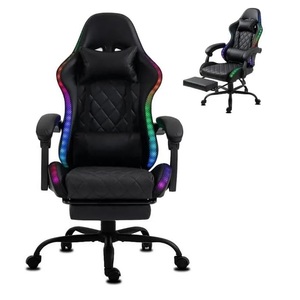 <span class=keywords><strong>Silla</strong></span> para juegos RGB con respaldo reclinable de 180 grados al por mayor <span class=keywords><strong>Silla</strong></span> para jugadores con luz de control remoto y luz LED RGB de cuero negro - Product Image 1