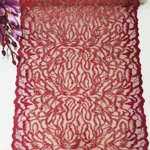 China Factory Supplied Red Embroidery Tulle Lace Lace Trim Mesh Lace Fabrics For Wedding Dress