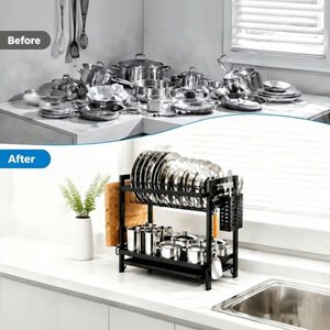 Estante de Almacenamiento de Cocina de 3 Niveles, Estante Metálico para Platos, de Pie, con Ensamblaje de Tornillos, Organizador Negro Resistente - Product Image 5