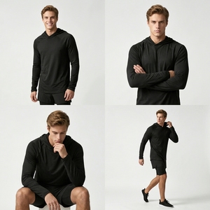Set da Palestra per Uomo ad Alte Prestazioni, Felpa con Cappuccio a Maniche Lunghe Elasticizzata e Pantaloncini Traspiranti, Abbigliamento Sportivo per Fitness e Corsa - Product Image 2
