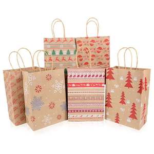 Sacs en papier kraft de Noël personnalisés en gros avec poignée, imprimés avec logo et motifs pour l'achat d'aliments - Product Image 1