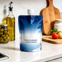 Pochettes souples personnalisables à texture premium avec bec verseur pour sauces, vinaigrettes et légumes marinés, emballage autoportant pour ustensiles de cuisine