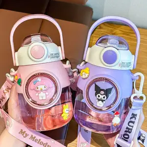 Wholesale 820ml Cartoon Plastic Straw Cup Children's Plastic Water Bottle with Shoulder Strap