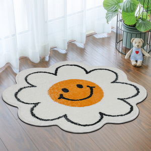 Imitation cashmere bath mat Flower shape smiling face printing bathroom carpet Living room absorbent anti-slip floor mat