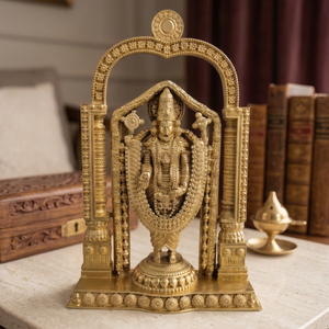 Jaipur Metals Moderne Handgefertigte Massivmessing Tirupati Balaji Statue |   Metallhandwerk |   Religiöse Heimdekoration |   6x2,5x9,5 cm |   98g - Product Image 1