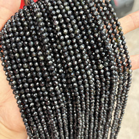 HUI RUI Perles en pierre précieuse de tourmaline noire naturelle, 2mm 3mm 4mm, coupées, en fil, pour la fabrication de bijoux