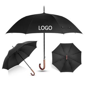 Custom 23 Inch J Shape Wooden Handle Shaft Business <b>Gift</b> Luxury logo Print Straight Umbrella for Hotel - Product Image 1