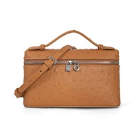 Sac à main pour femme motif autruche ; Sac bandoulière en cuir véritable ; Sac boîte à lunch