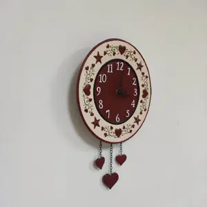 Wall Clock Round Silent Non-Ticking Clock 10.2 Inch With Rose Heart Decor For Living Room Bathroom Bedroom