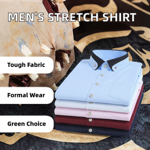 Camisa de trabajo informal de negocios de manga larga elástica en cuatro direcciones para hombre, solapa de un solo pecho, botón de cristal, Formal, guapo - Product Image 2