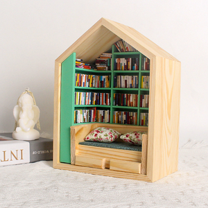 Éloigne l'anxiété, mini-ornement de bibliothèque avec mini-livres, jouets originaux pour étagère à livres, mini-corniche à livres artisanale en bois - Product Image 1
