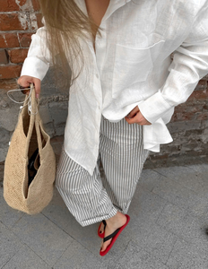 Pantalon large rayé pour femme en polyester avec cordon de serrage, coupe ample, longueur intégrale, décontracté, respirant, avec poches, devant plat, idéal pour l'automne - Product Image 2