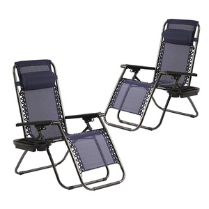 調節可能なスチールメッシュゼロ重力ラウンジチェアリクライナー枕とカップホルダートレイ付き - Product Image 2