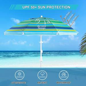 Paraguas de playa portátil con ancla de arena, sombrilla de aluminio con rayas azules y verdes, protección UV 50 + - Product Image 3