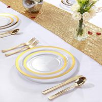 Assiettes en plastique jetables de luxe à bord doré pour mariages et fêtes, 7 et 10 pouces, 25 pièces/boîte