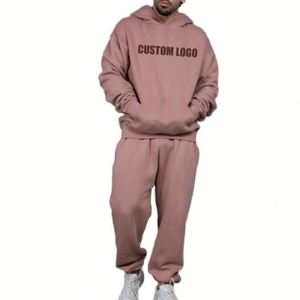 Conjunto de sudaderas con capucha gruesas de lana de 400G para hombre, sudaderas con capucha lisas en blanco de talla grande, conjunto de dos piezas bordado con logotipo personalizado para hombre - Product Image 1