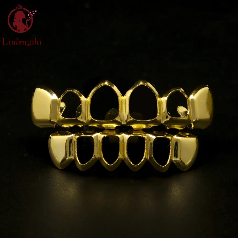 Tooth Grillz Set Silver Gold Teeth Top Bottom Hip Hop Denture Hollow Tooth Grillz For Women Men Body Jewelry