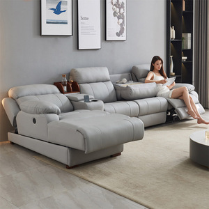 현대 최신 블랙 서클 Rekliner 소파 전기 미디어 가죽 소파 안락 의자 전원 더블 조정 가능한 충전기 안락 의자 세트 - Product Image 2