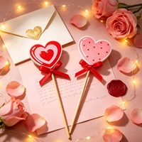 Décoration de jardin en bois en forme de cœur pour la Saint-Valentin, piquet décoratif en forme de cœur, pour pot de fleurs, gâteau, plante, avec nœud rouge, 3,5x13cm