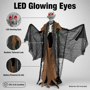 Décoration d'Halloween démoniaque en forme de chauve-souris sur pied avec yeux LED rouges lumineux, robe déchirée, alimentée par piles, pour maison, jardin, cour, maison hantée - Product Image 1