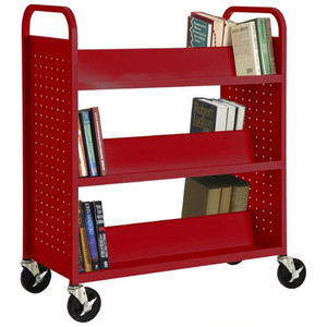 Libreria a Doppio Lato Inclinata, Scaffale in Metallo, Arredamento in Ferro Moderno, 6 Ripiani Saldati, Carrello Porta Libri in Grigio Tortora - Product Image 4