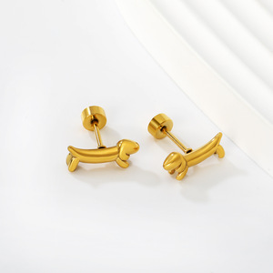 Pendientes de perro salchicha en tono dorado, de acero inoxidable, con forma de animal, a la moda, para mujer, regalo - Product Image 4