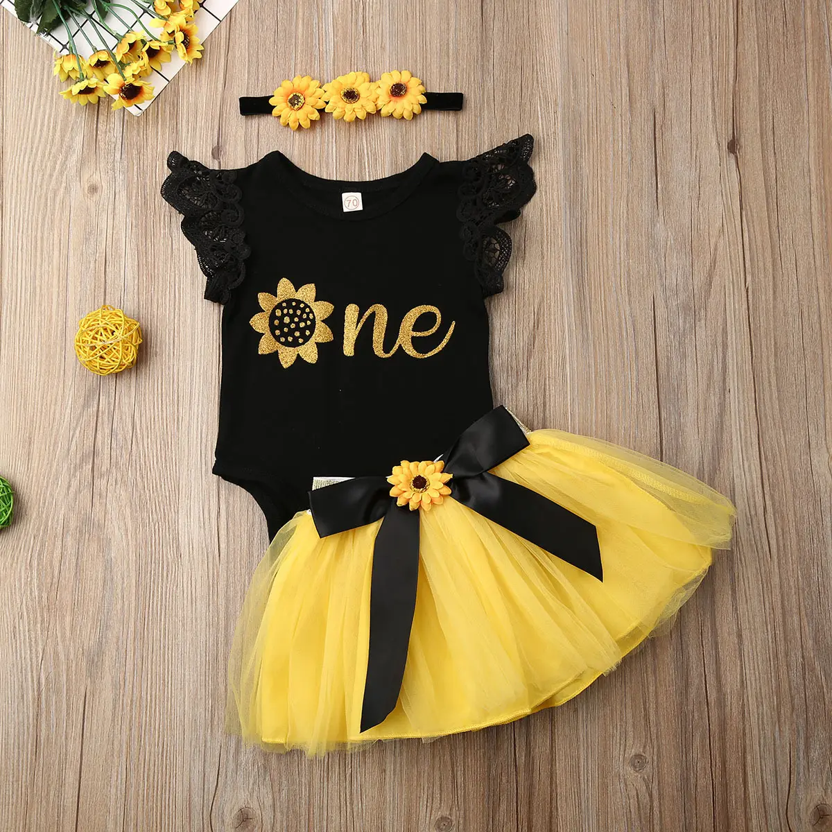 Grosir Pakaian Bayi Perempuan Ropa De Bebe 3 Potong Baju Monyet Lengan Terbang Ruffle Renda Baru Lahir Set Pakaian Bayi Rok Tulle Mini