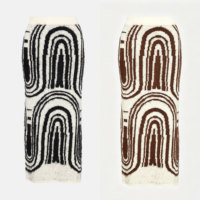 Jupe mi-longue en tricot texturé noir et blanc pour femme, style rétro abstrait géométrique, taille haute, effet duveteux, franges esthétiques
