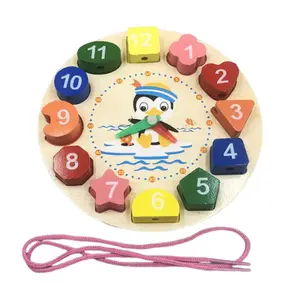 Penguin pour enfants horloge en bois jouet forme correspondant jouet blocs de construction éducation précoce temps enseignement jouets