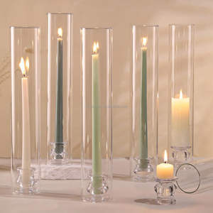 Nordic European <b>Tall</b> Transparent Clear Crystal Candalebra Borocil Glass Cylinder Taper <b>Candle</b> <b>Holders</b> for Wedding Decoration - Product Image 1