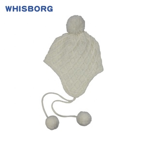 Angora Wool Baby <strong>Hat</strong> <strong>Walk</strong> Stitch Pattern Earflap Pompom <strong>Hat</strong> - Product Image 2