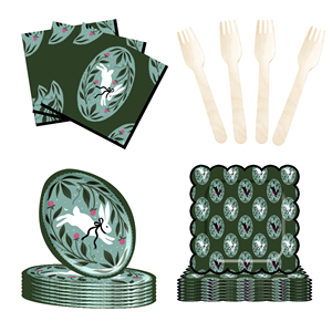 DAMAI Easter Theme Party Decoration Dark Green Paper Plate Napkin Tablecloth Disposable Party Tableware Sets - Product Image 3