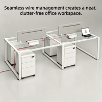 Bureau de travail modulaire blanc avec passe-câbles intégré, cloison de séparation, taille personnalisée pour poste de travail en espace ouvert