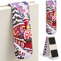 Marque-page magnétique vintage Marché de Noël, marque-page pliable personnalisé, design Ville d'hiver, cadeau de lecture pour les fêtes, papeterie