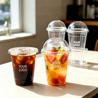Gobelets en plastique PET transparent de haute qualité avec couvercles, personnalisables avec logo, jetables, pour bubble tea, café glacé, jus