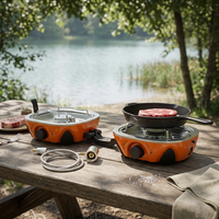 Réchaud de camping pliable avec sac de transport et tuyau, réchaud de camping au propane portable avec allumage et 2 brûleurs réglables