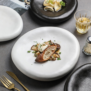 Japanese Style <b>Ceramic</b> Irregular Platter Solid Color Dishwasher Safe Hotel Fine Cuisine Shallow Dish - Product Image 1