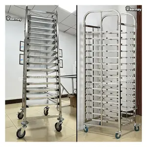 Stainless Steel Mobile Bakery Food Cooling Rack Trolley 16 Layers Tray Bakery Cart Trolley