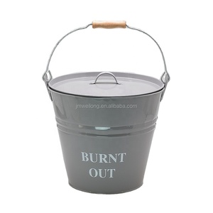 Light Grey Round Portable Metal <strong>Coal</strong> Ash <strong>Bucket</strong> <strong>with</strong> <strong>Lid</strong> - Product Image 1
