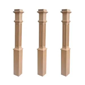 High Quality Cheap Antique Wood Carving Columns Pillars Square Graphic Design Solid Wood Column