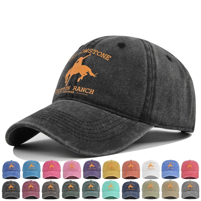 Washed Formal Baseball Cap Huangshi Vintage Printed Hand Embroidery Cap Unstructured Adjustable Cap for Men Women Common Sun Hat