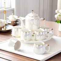 Bouilloire à eau froide en céramique de luxe légère, couleur blanc nacré, ensemble de vaisselle haut de gamme avec tasses à café et à thé noires en cadeau