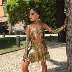 Vennystyle Latin Dance tách Rhinestone trang phục với Găng tay phù hợp hiệu suất mặc cho trẻ em & người lớn phòng khiêu vũ cạnh tranh - Product Image 1