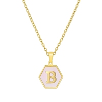 Collar Hexagonal con Iniciales de 26 Letras, Collar Geométrico con Colgantes de Monedas Rosas, Joyería en Capas de Acero Inoxidable
